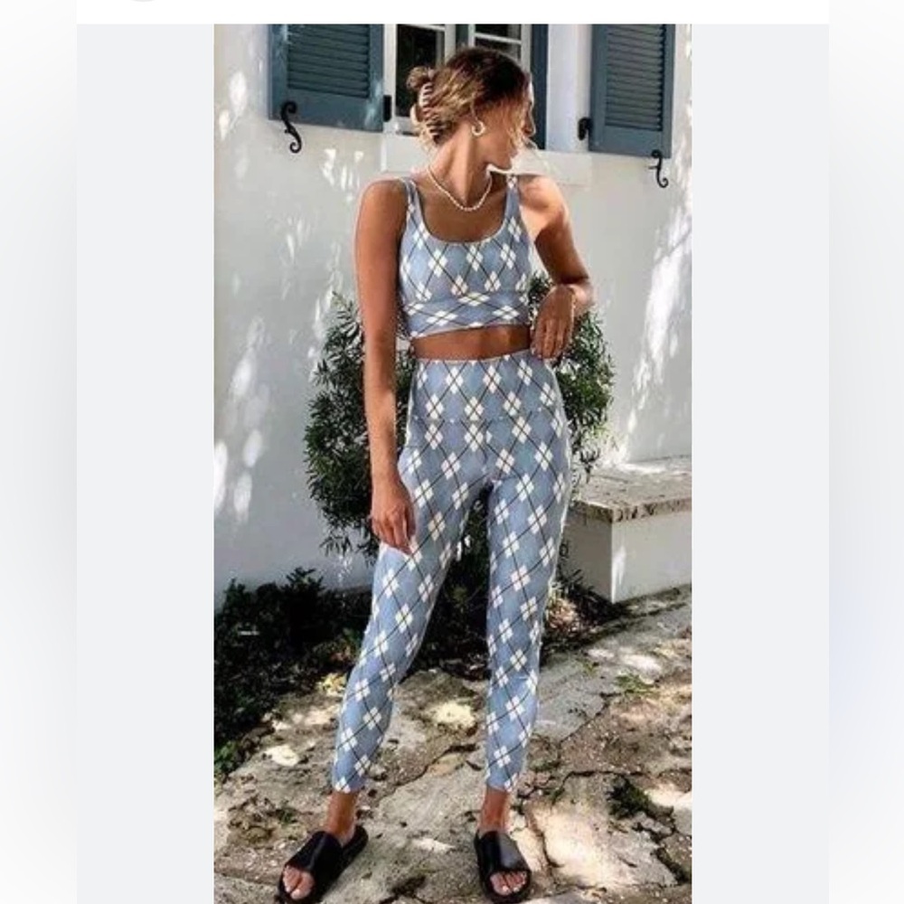 Beach riot sport Ayla star ribbed leggings ivory argyle high waistband size S